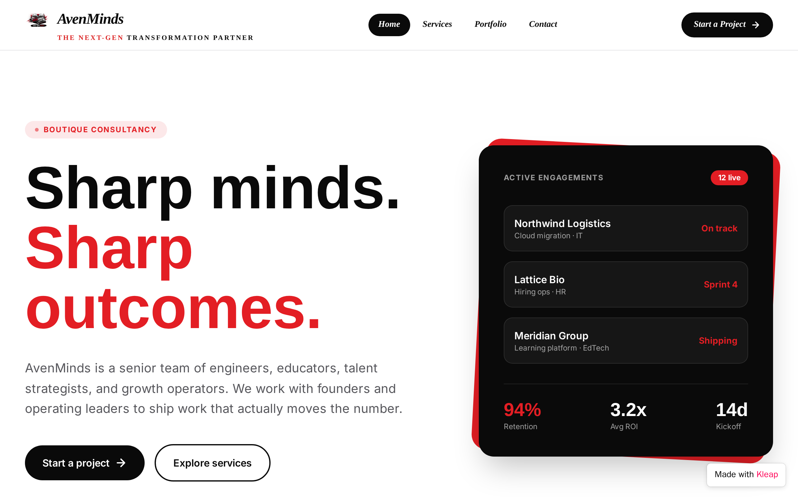 AvenMinds website example