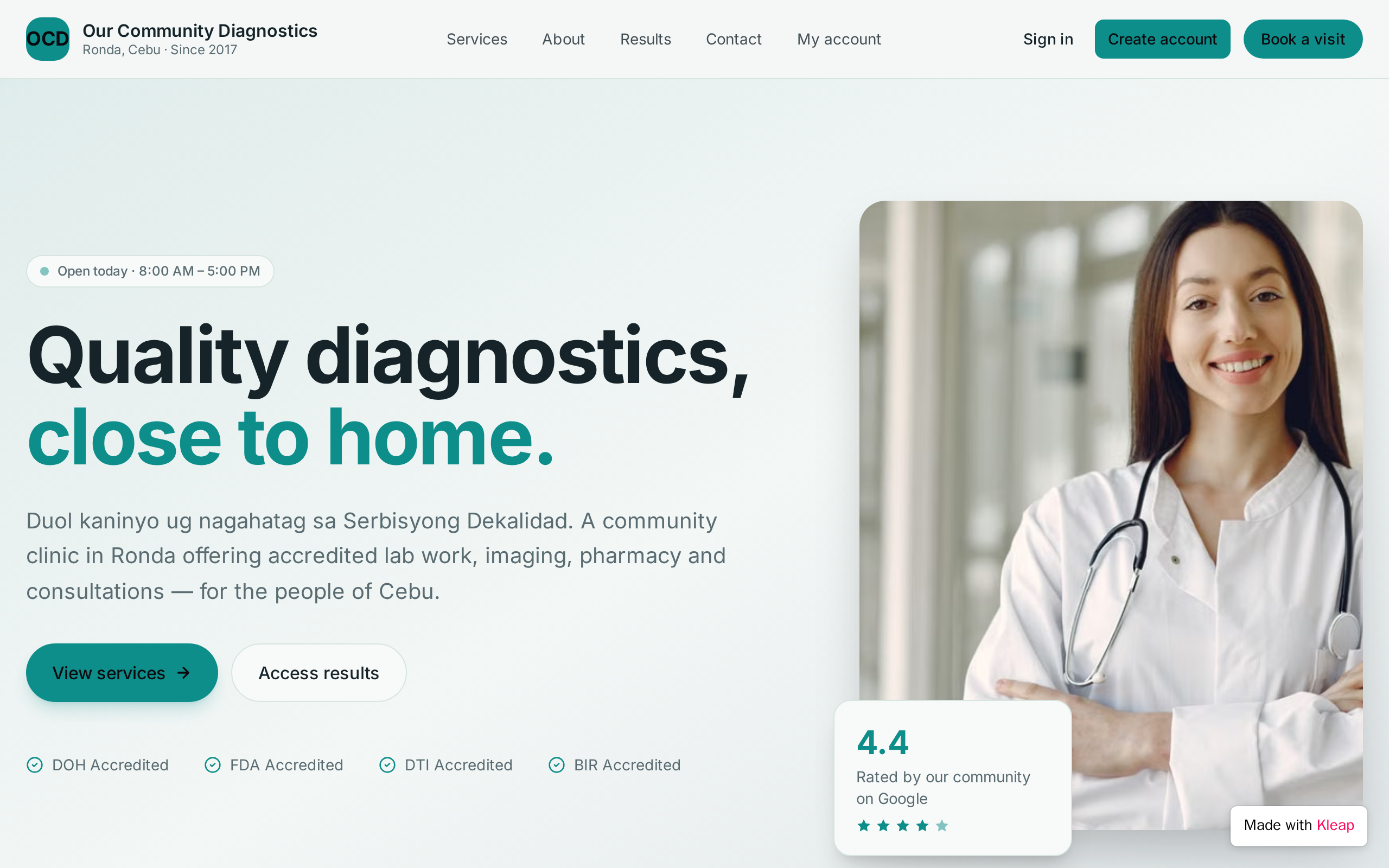Our Community Diagnostics website example