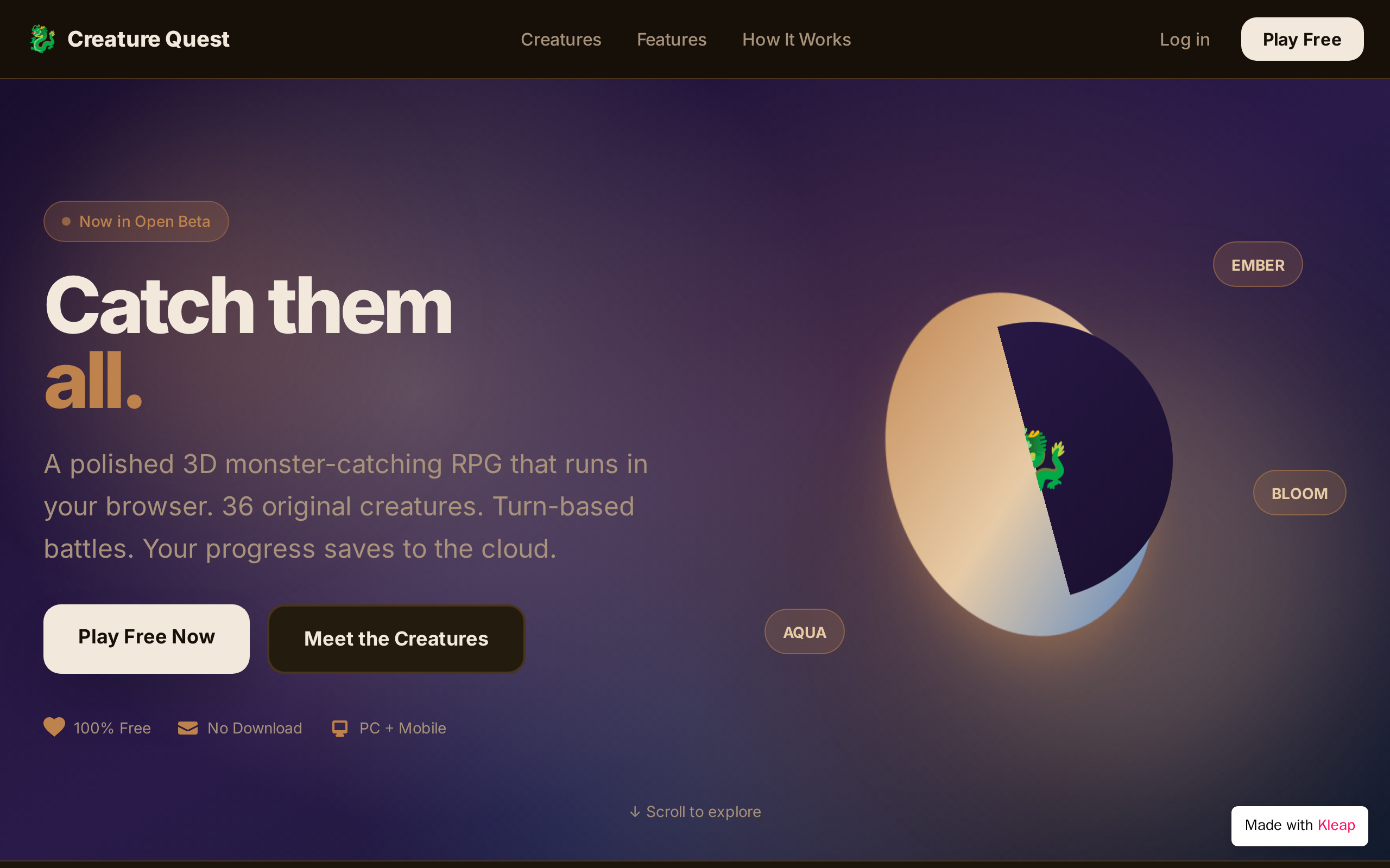Creature Quest website example