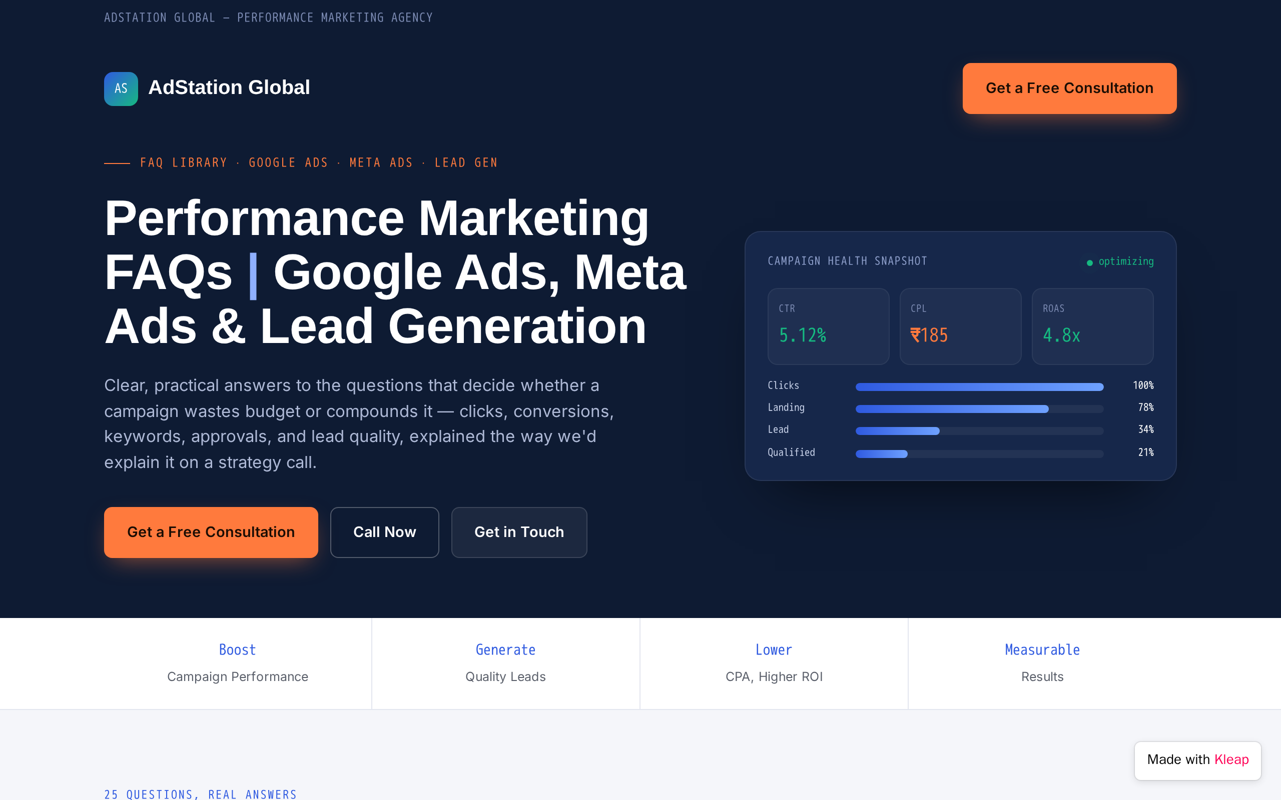 Performance Marketing FAQs | Google Ads, Meta Ads & Lead Generation website example