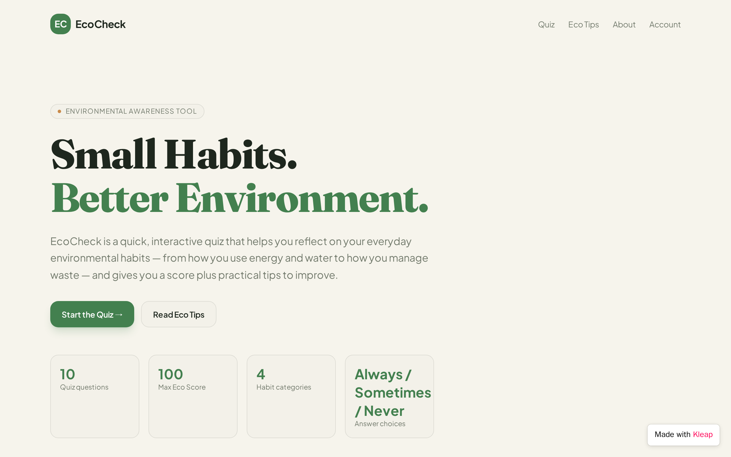 Small Habits — built with Kleap