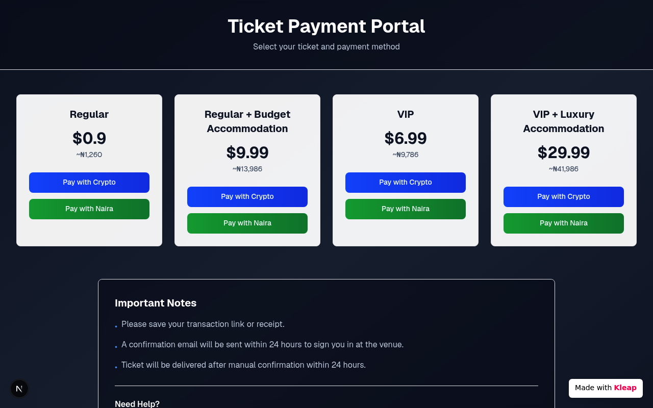 Ticket Payment Portal website example