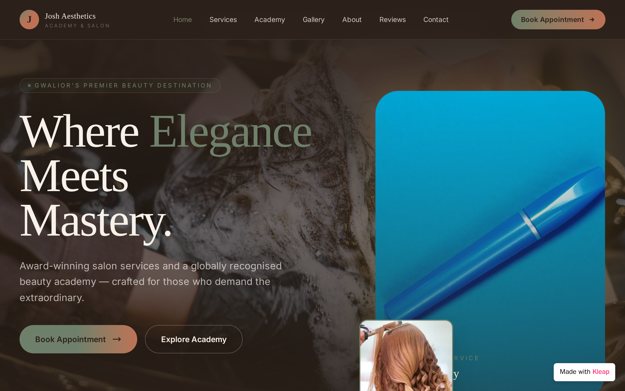 Josh Aesthetics Academy website example