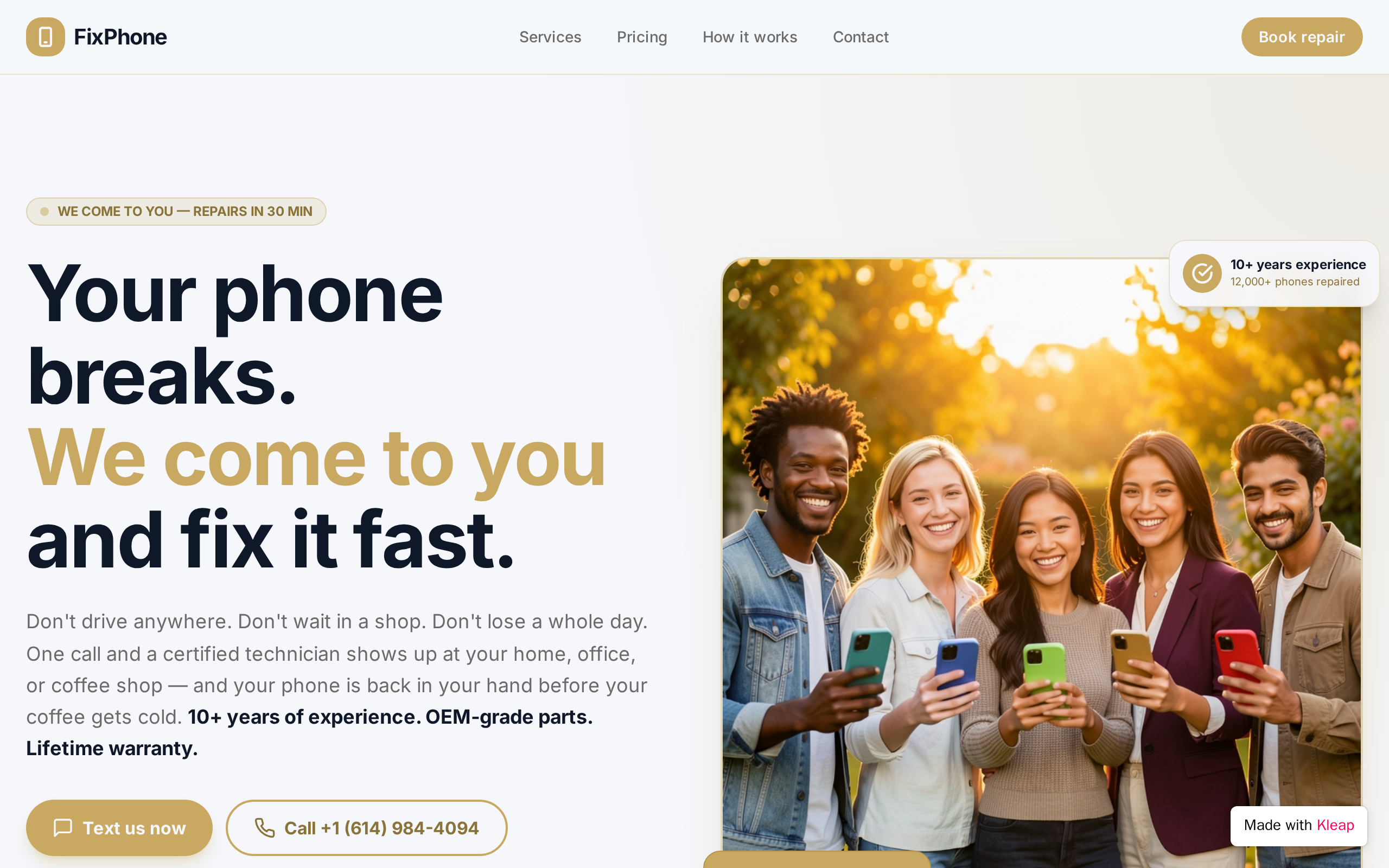 WE COME TO YOU phone repair website example