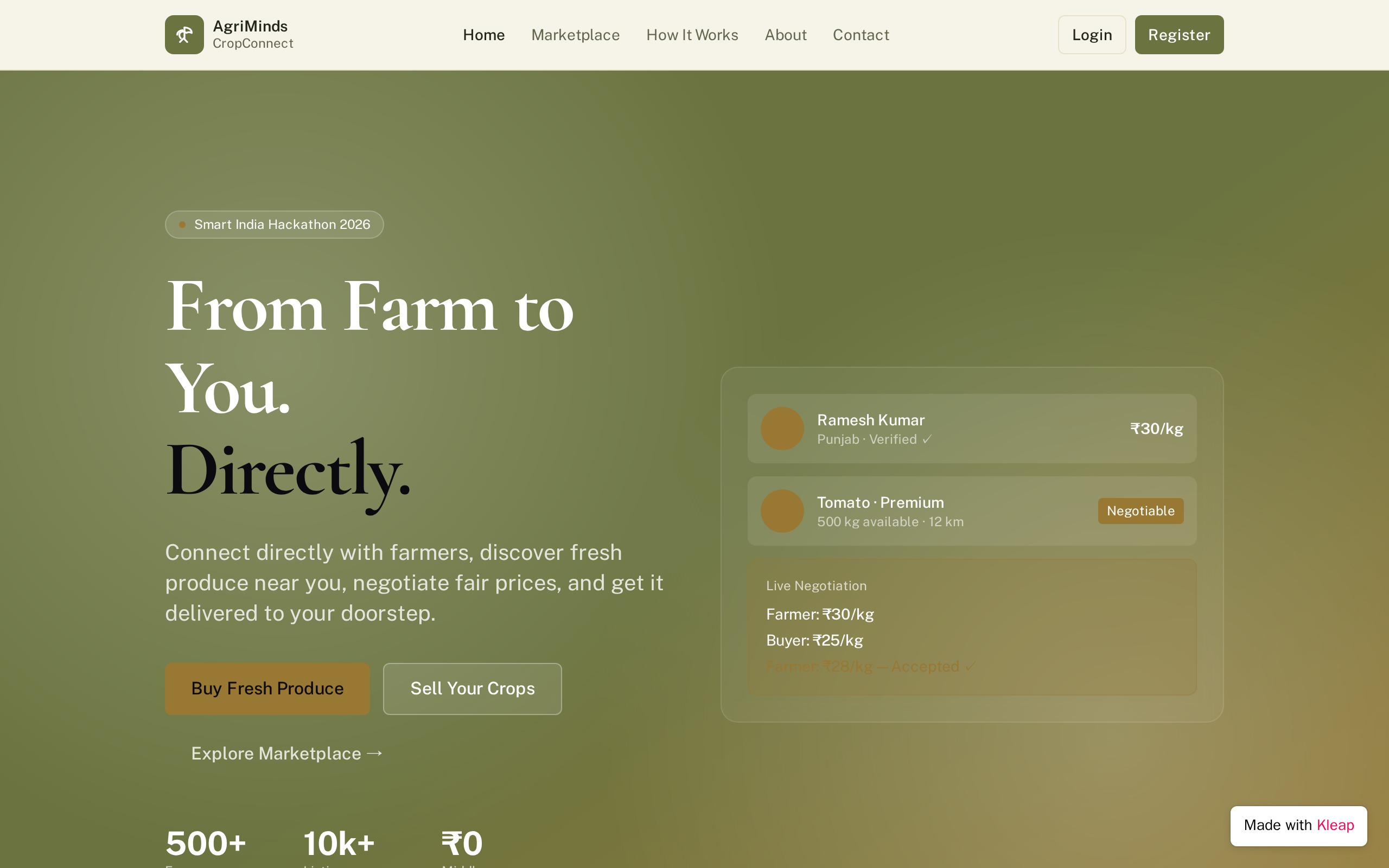 CropConnect — built with Kleap