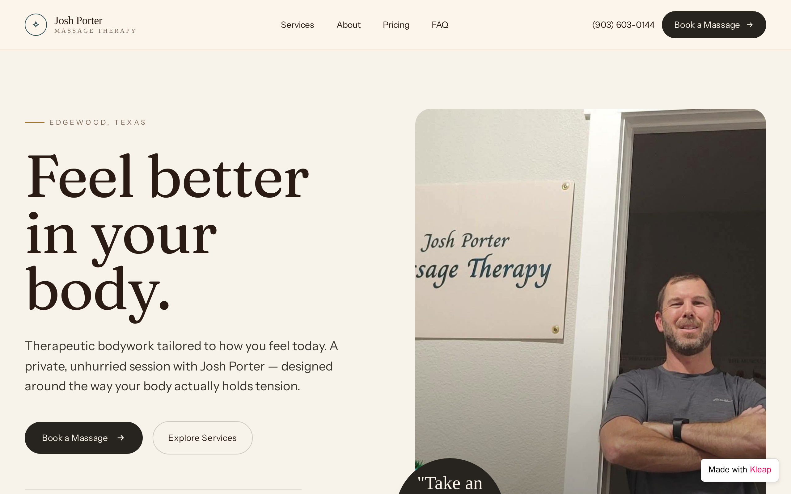 Josh Porter Massage Therapy website example