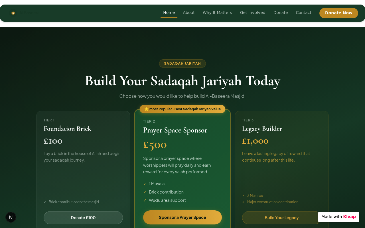 Al Baseera Masjid Relocation Project website example