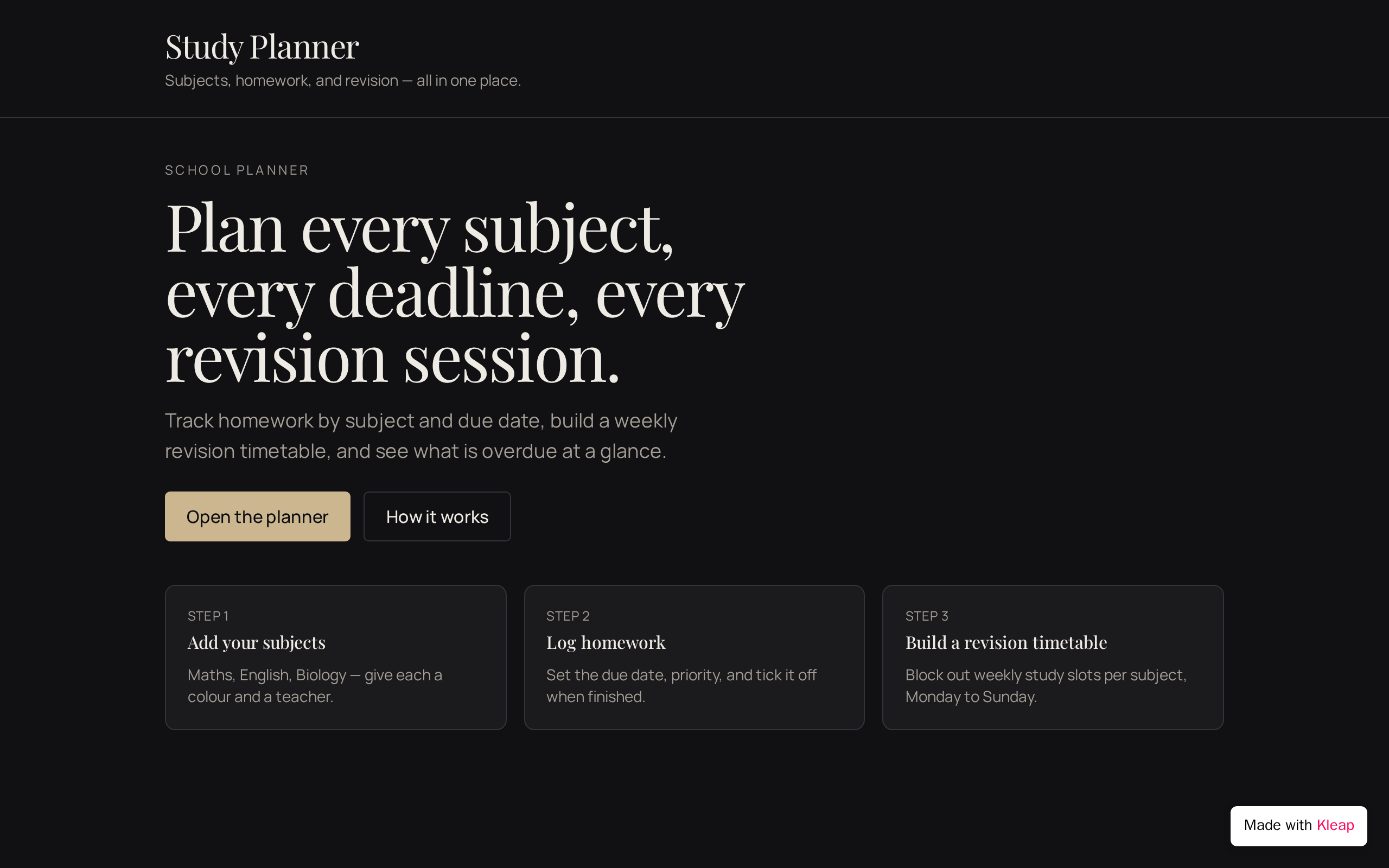 Study Planner website example