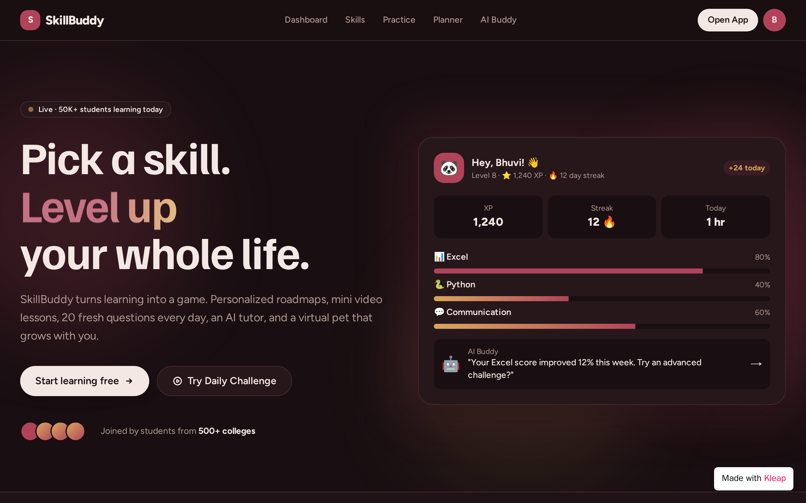 SkillBuddy — built with Kleap