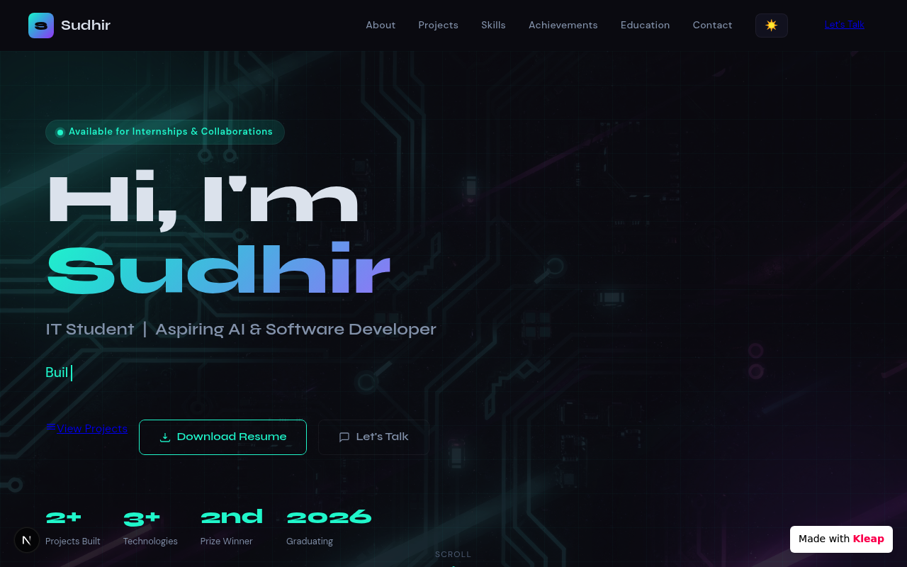 Sudhir — IT Student & Developer Portfolio website example