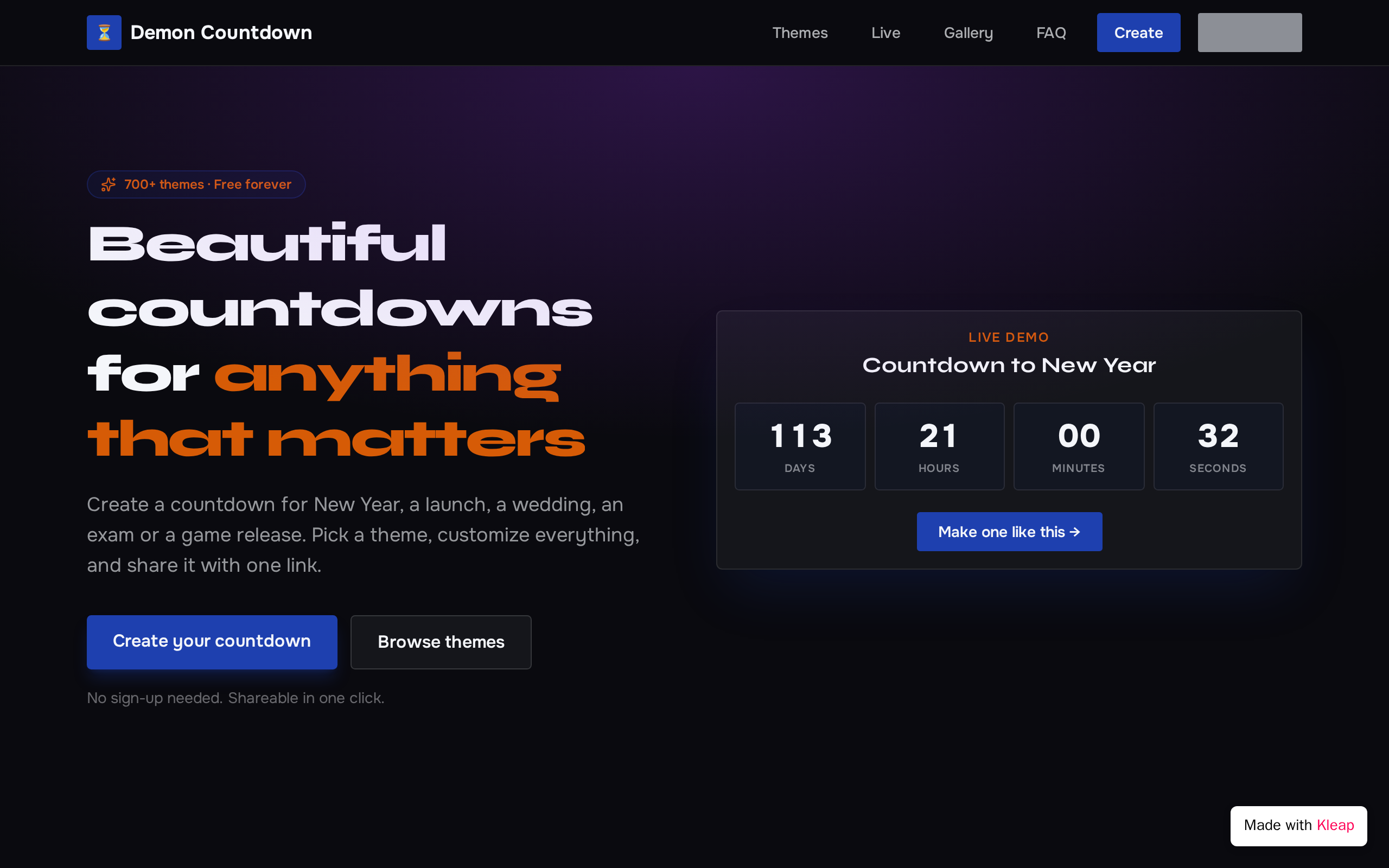 DemonCountdown website example