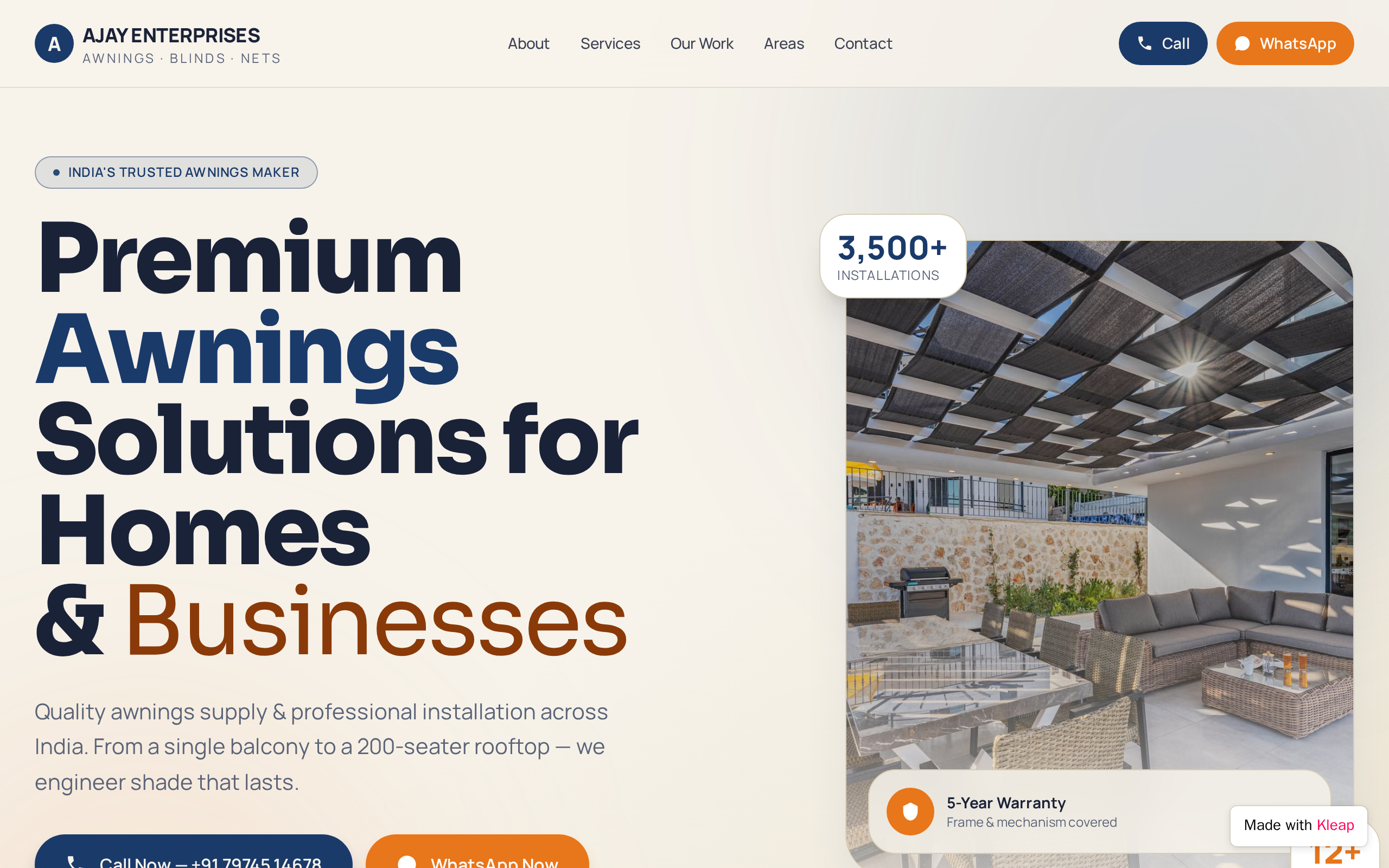 AJAY ENTERPRISES – Awnings Supplier & Installation website example