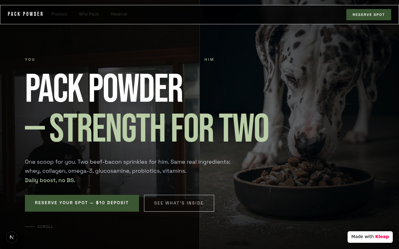Pack Powder website example