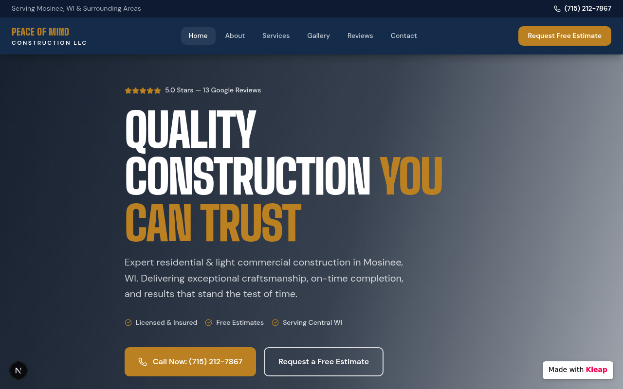 Peace Of Mind Construction LLC website example