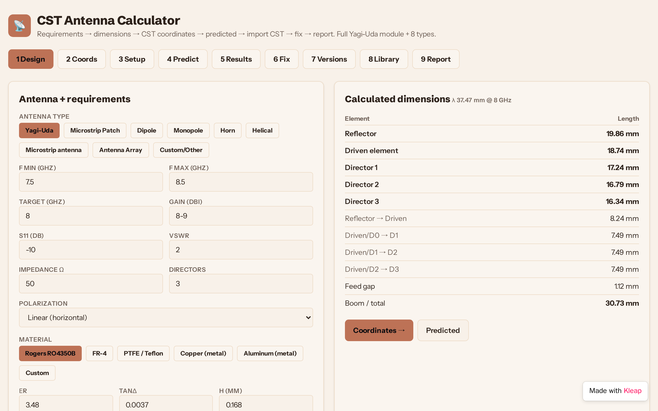Antenna Calculator — built with Kleap