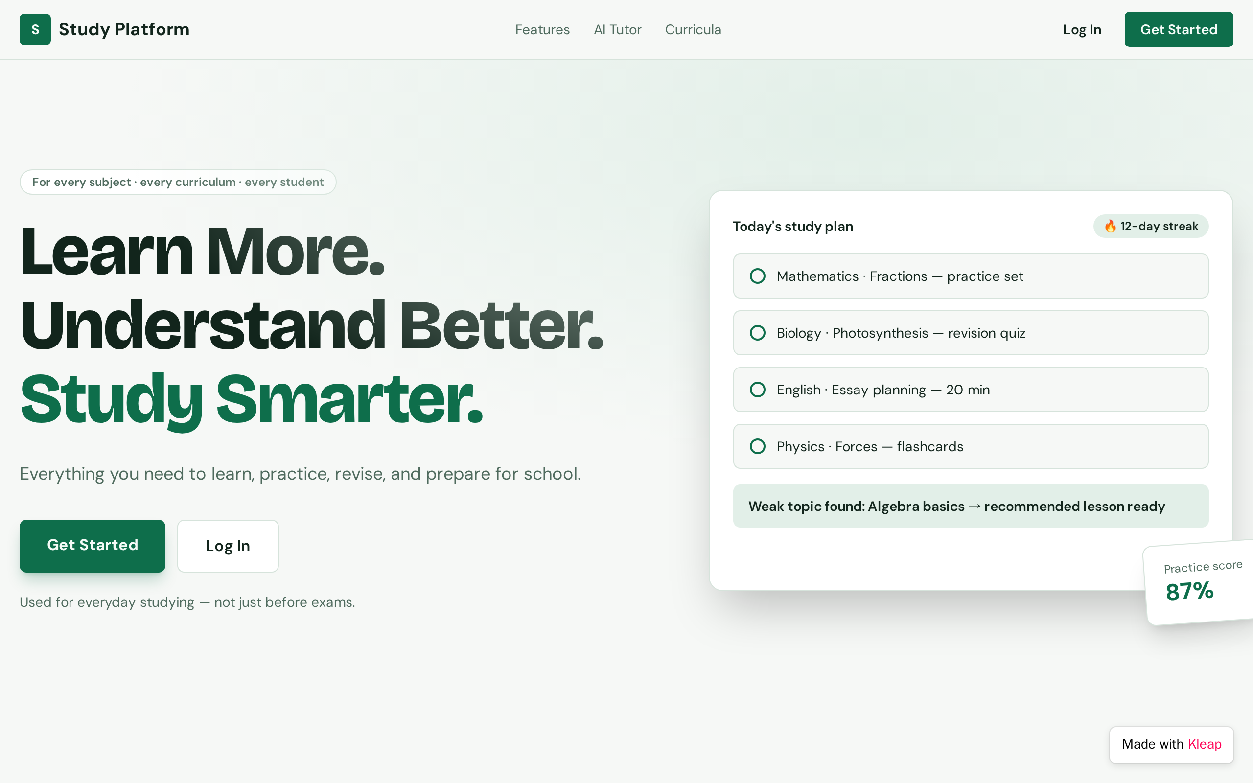 Study Platform website example
