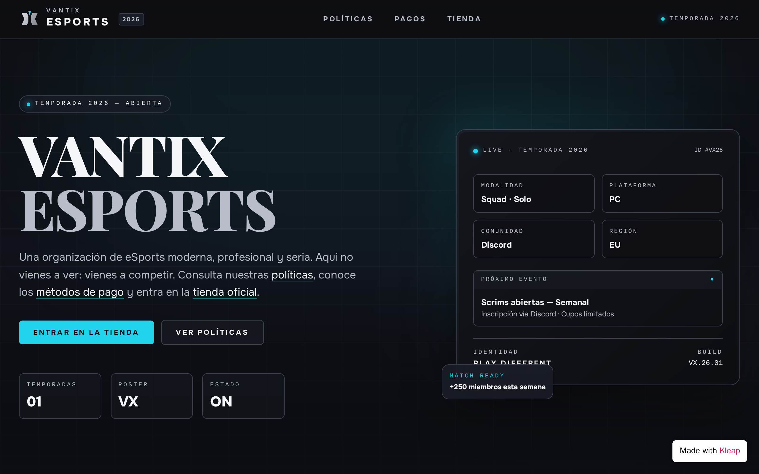 Vantix Esports website example
