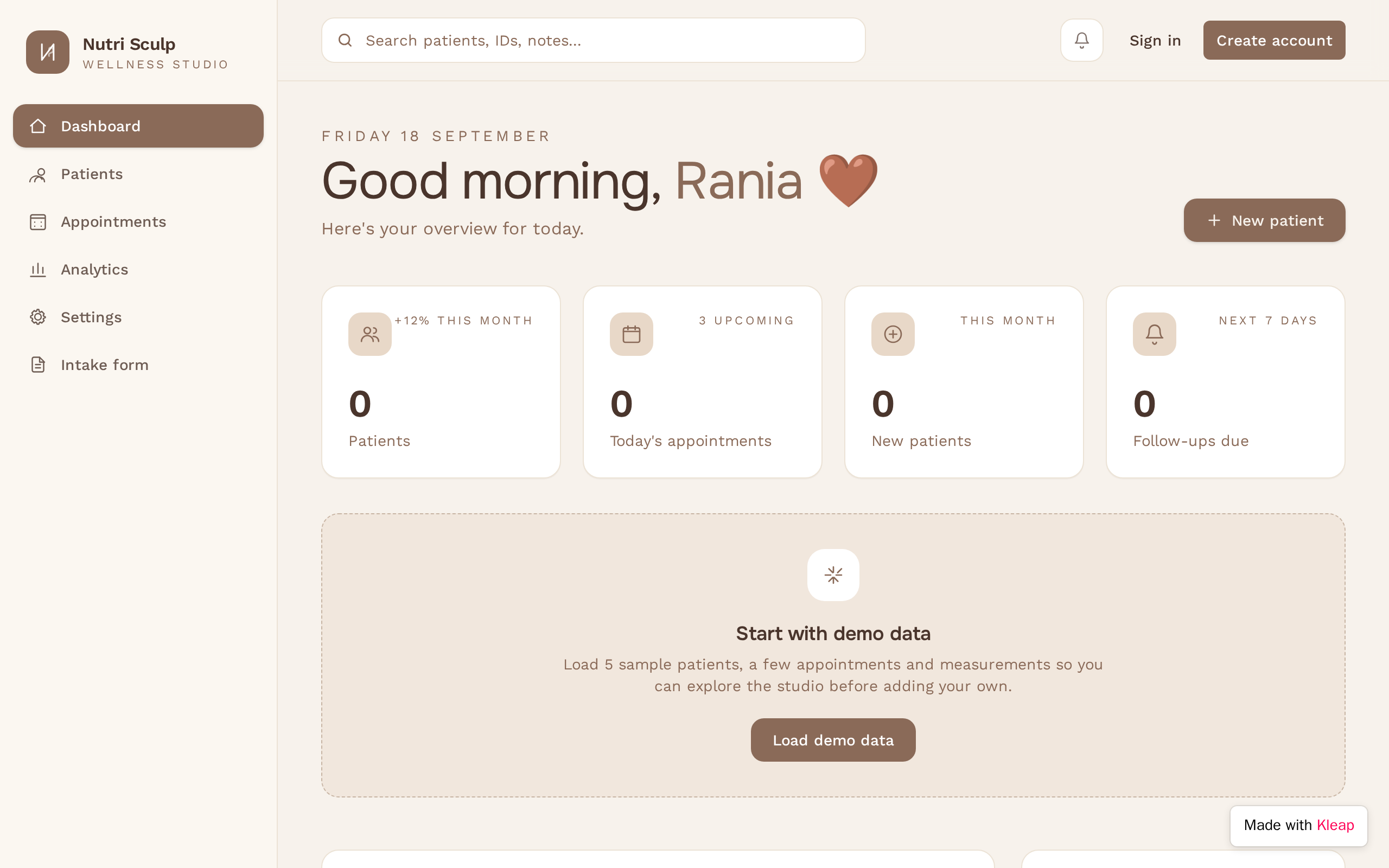 Patient Management App website example