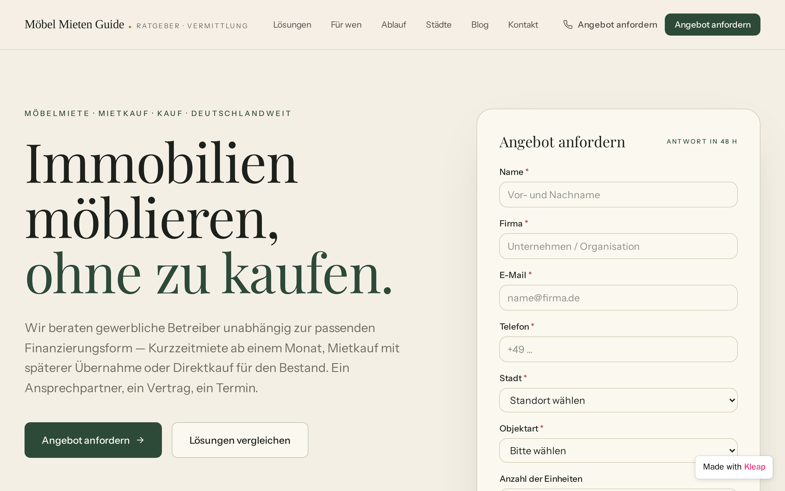 Möbel Mieten Guide website example