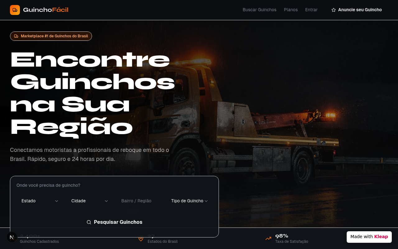 Encontre Guinchos — built with Kleap