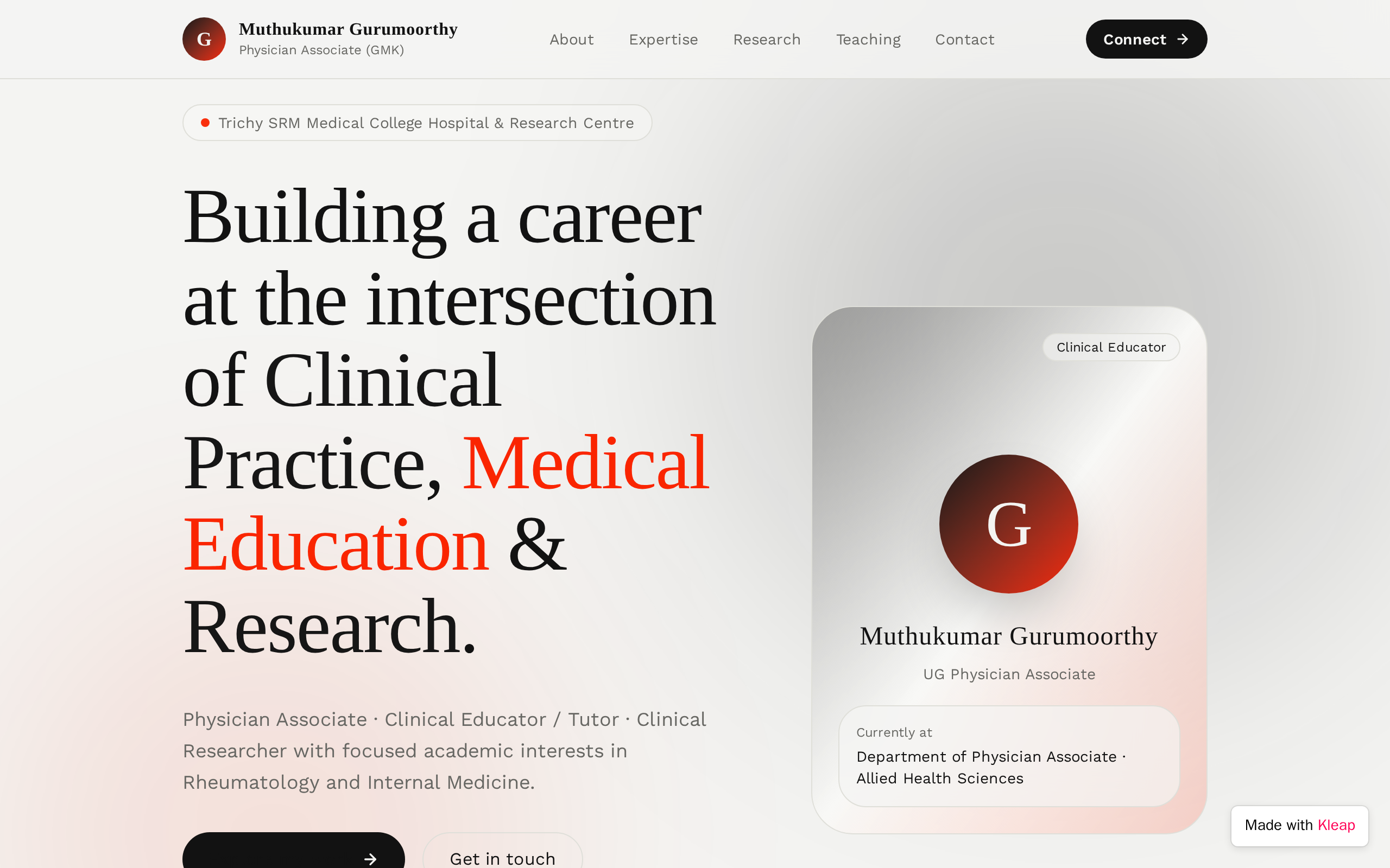 GMK — Physician Associate Portfolio website example