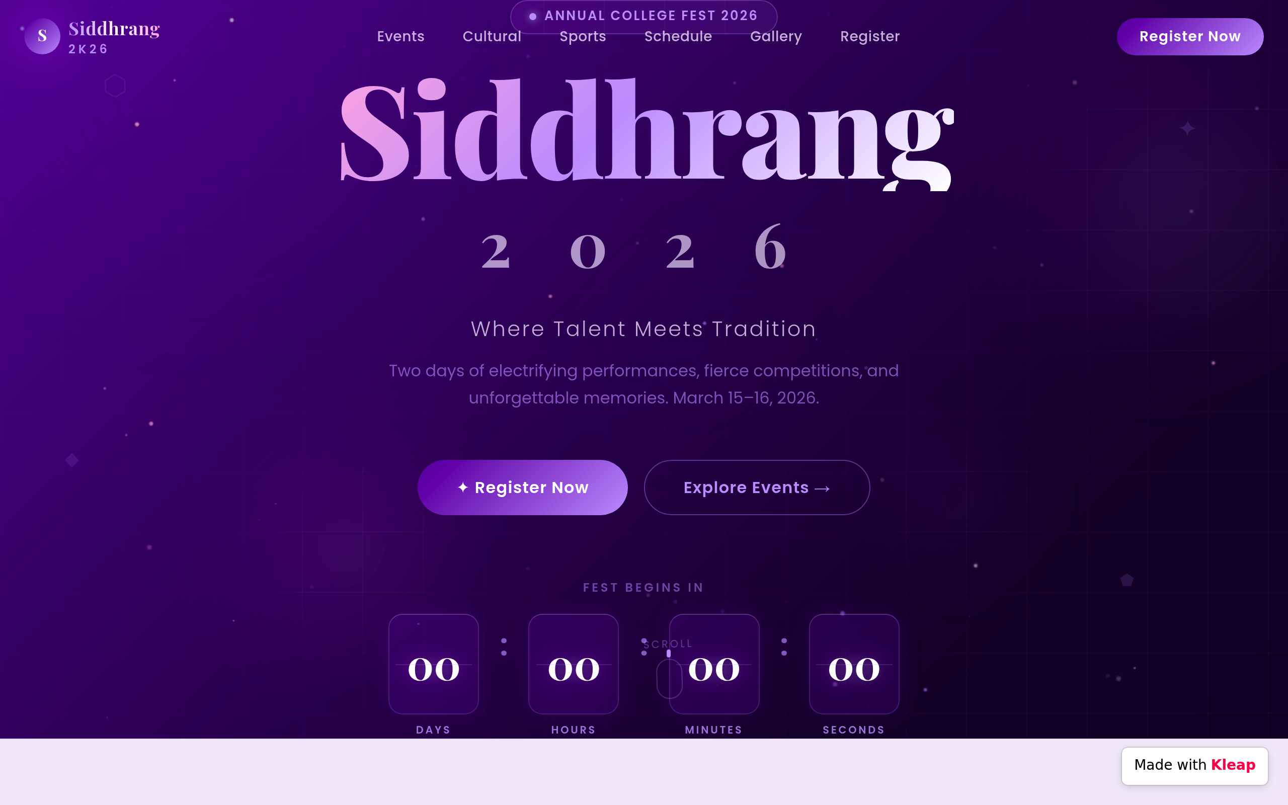 Siddhrang 2K26 website example